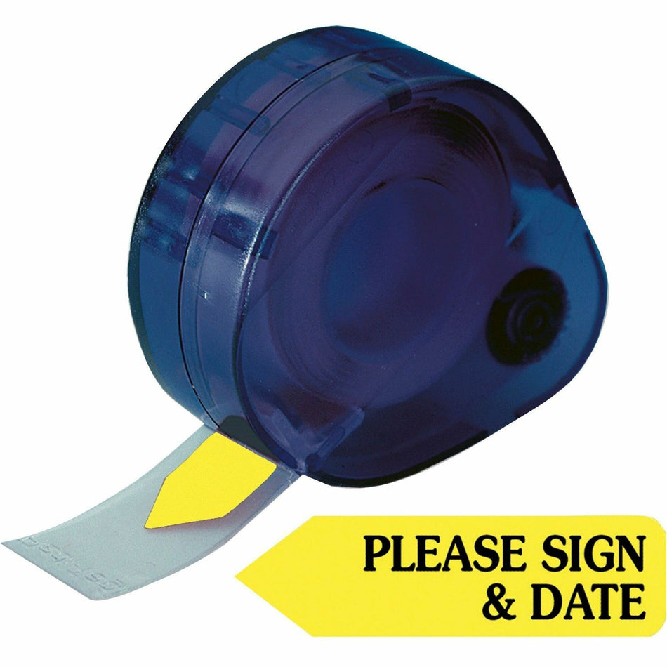 Redi-Tag Please Sign and Date Arrows In Dispenser - 120 x Yellow - 1 7/8" Flag/Note Width x 9/16" Flag/Note Length - Arrow - Sign & Date - Yellow - Removable, Self-adhesive - 120 / Pack