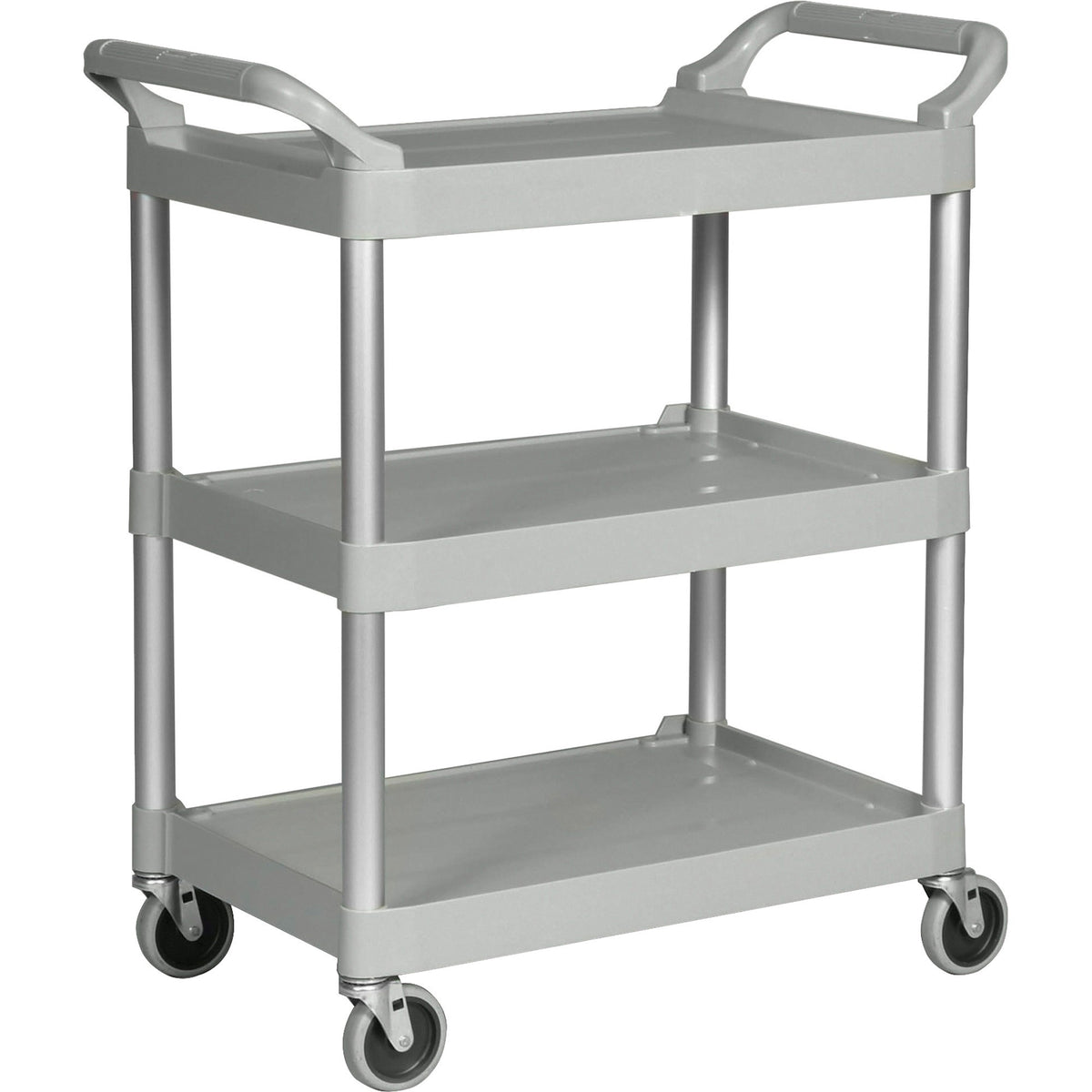 Rubbermaid Commercial 3-Shelf Utility Service Cart - 3 Shelf - 200 lb Load Capacity - 4" Caster Size - Plastic - 33.62" Width x 18.62" Depth x 37.75" Height - Platinum - 1 Each