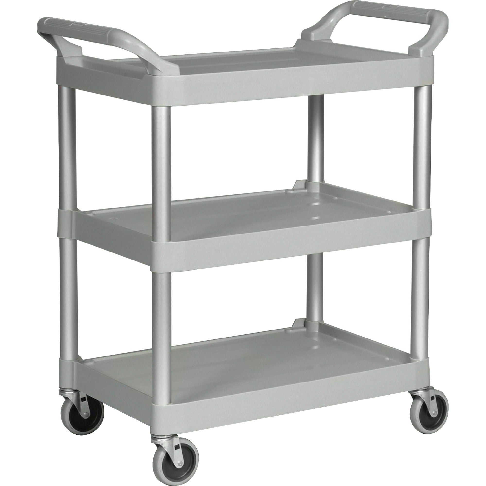 Rubbermaid Commercial 3-Shelf Utility Service Cart - 3 Shelf - 200 lb Load Capacity - 4" Caster Size - Plastic - 33.62" Width x 18.62" Depth x 37.75" Height - Platinum - 1 Each