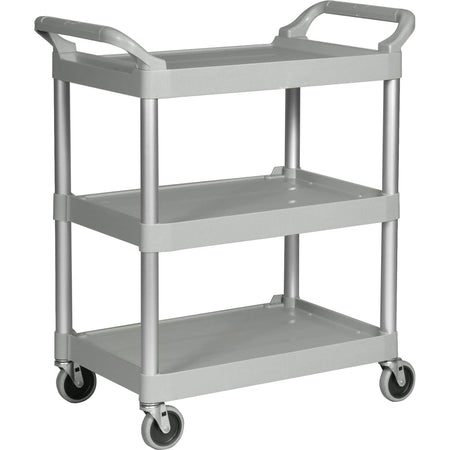 Rubbermaid Commercial 3-Shelf Utility Service Cart - 3 Shelf - 200 lb Load Capacity - 4" Caster Size - Plastic - 33.62" Width x 18.62" Depth x 37.75" Height - Platinum - 1 Each