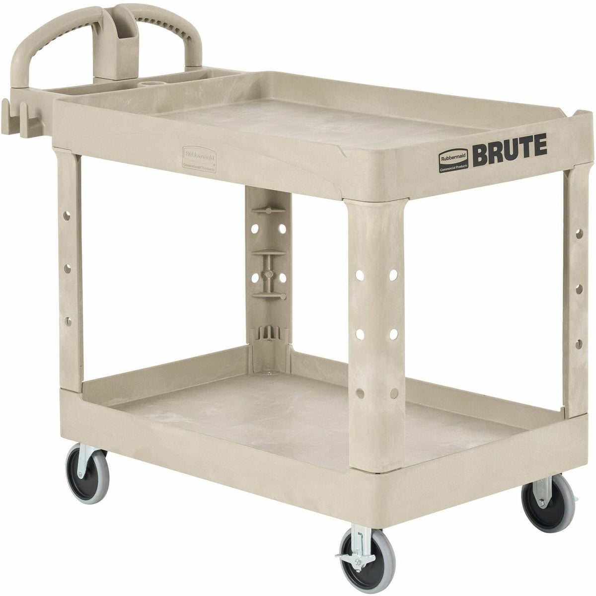 Rubbermaid Commercial Two Shelf Service Cart - 2 Shelf - 500 lb Load Capacity - 4 Casters - 5" Caster Size - Plastic - 44" Length x 25.25" Width x 39" Height - Beige - 1 Each