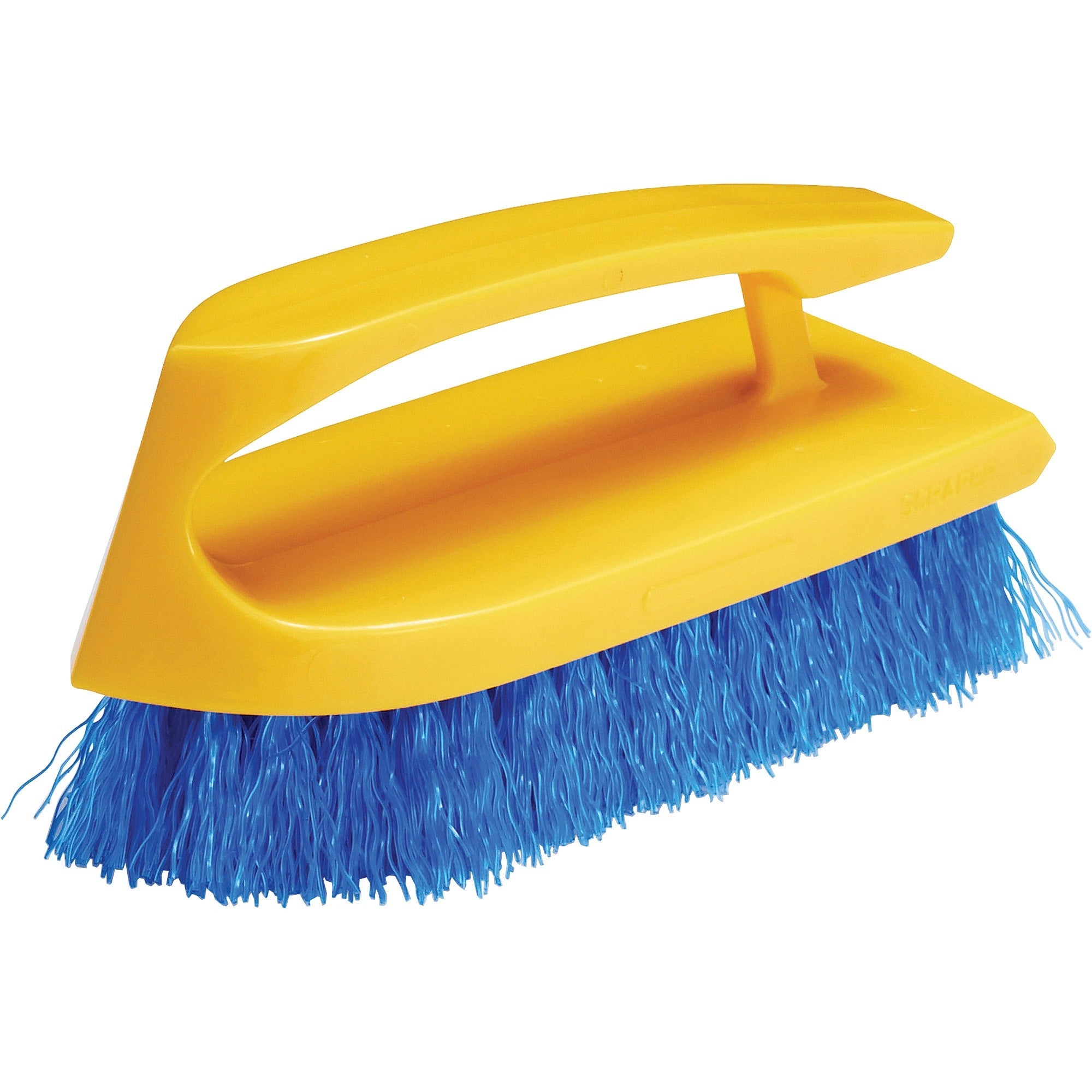 Rubbermaid Commercial Iron Handle Scrub Brush - Polypropylene Bristle - 6" Brush Face - Plastic Handle - Navy, Yellow - 1 Each