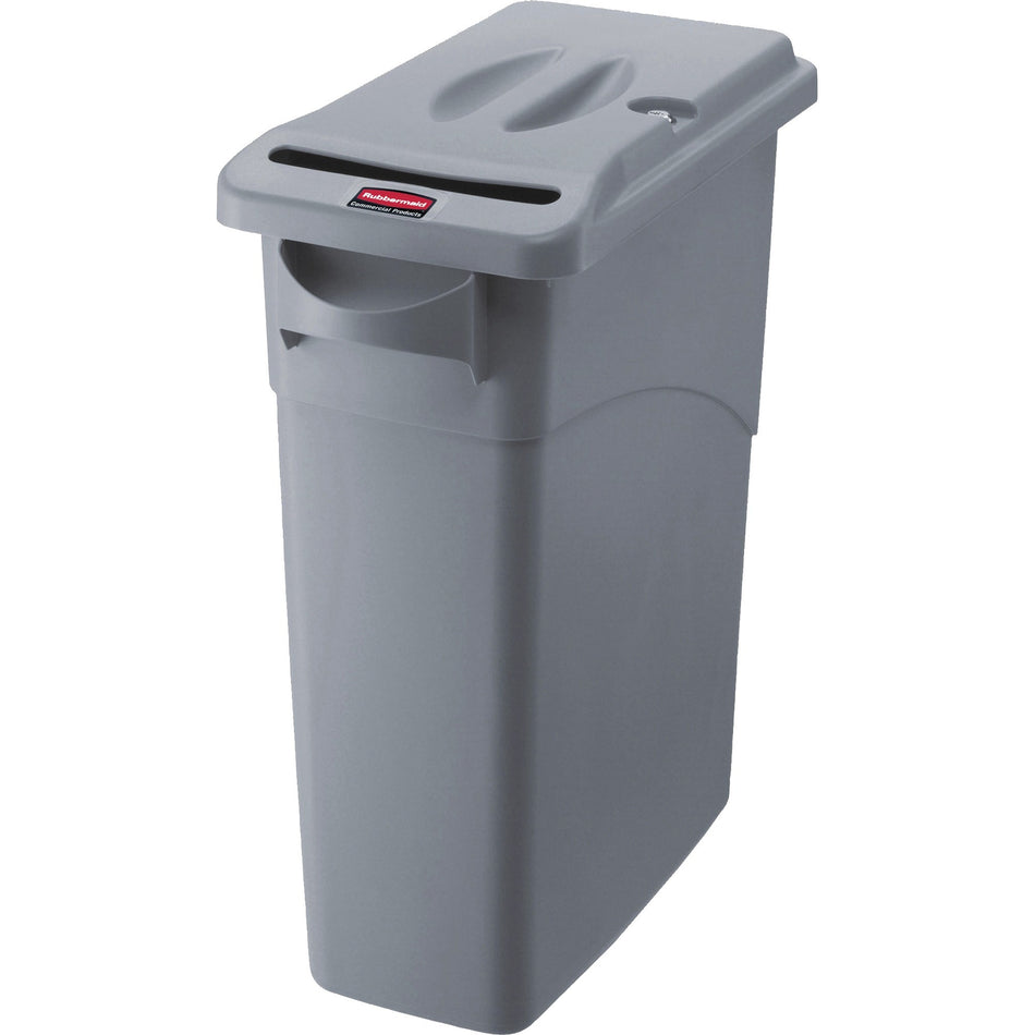 Rubbermaid Commercial Slim Jim Confidential Document Container w/Lid - 23 gal Capacity - Lid Locked - 30" Height x 10.6" Width x 20.1" Depth - Gray - 1 Each