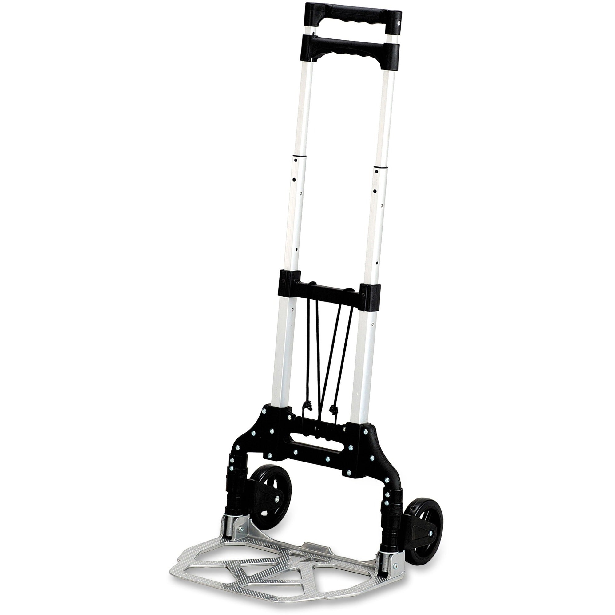 Safco Stow-Away Hand Truck - Telescopic Handle - 110 lb Capacity - 4 Casters - 5" Caster Size - Aluminum - 16.25" Width x 25" Depth x 39.50" Height - Aluminum Frame - Silver, Black - 1 Each