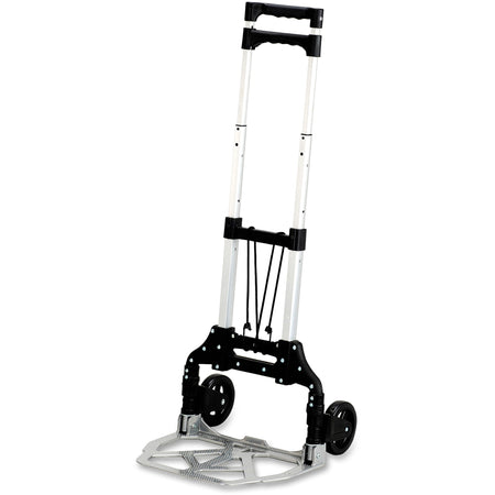 Safco Stow-Away Hand Truck - Telescopic Handle - 110 lb Capacity - 4 Casters - 5" Caster Size - Aluminum - 16.25" Width x 25" Depth x 39.50" Height - Aluminum Frame - Silver, Black - 1 Each