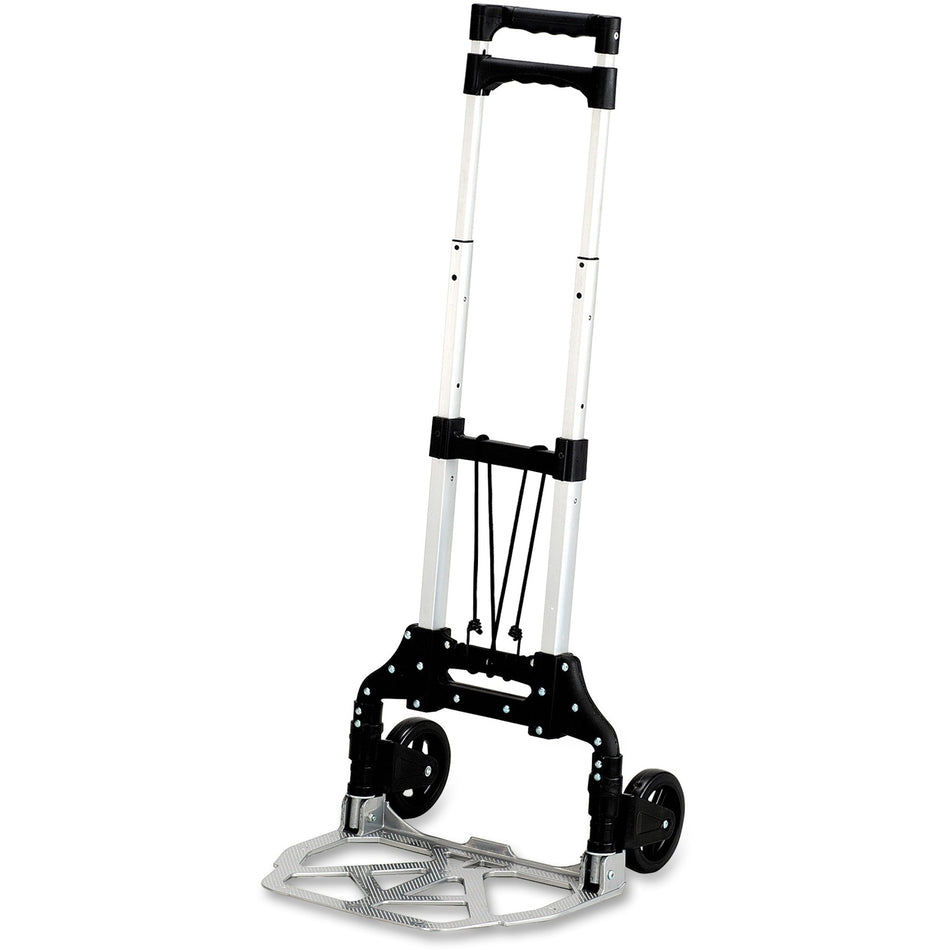 Safco Stow-Away Hand Truck - Telescopic Handle - 110 lb Capacity - 4 Casters - 5" Caster Size - Aluminum - 16.25" Width x 25" Depth x 39.50" Height - Aluminum Frame - Silver, Black - 1 Each