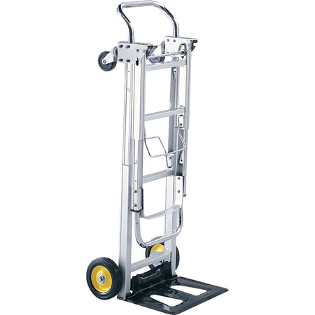 Safco HideAway Convertible Hand Truck - 400 lb Capacity - 4 Casters - 6" , 3" Caster Size - Aluminum - 15.50" Width x 43" Depth x 36" Height - Silver - 1 Each