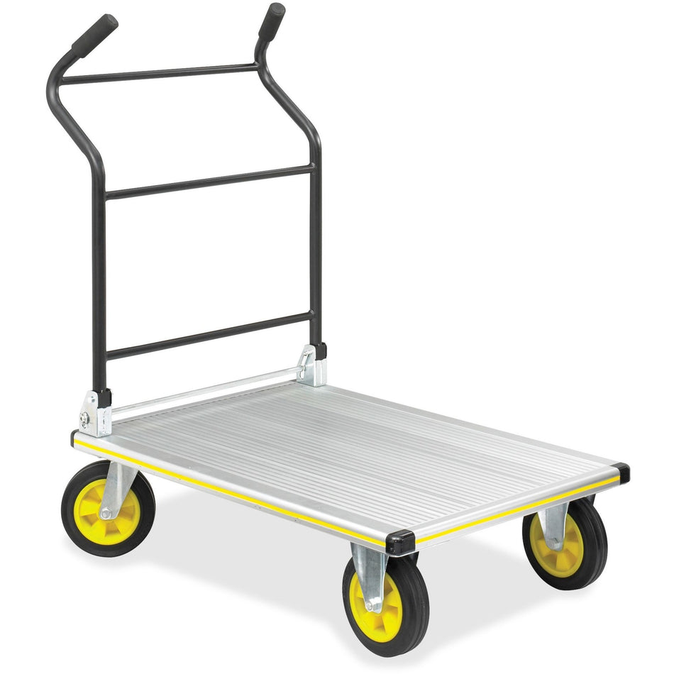 Safco Stow-Away Platform Hand Truck - Tubular Handle - 1000 lb Capacity - 4 Casters - 7" Caster Size - Aluminum - 24" Width x 39" Depth x 40" Height - Aluminum Frame - Silver - 1 Each
