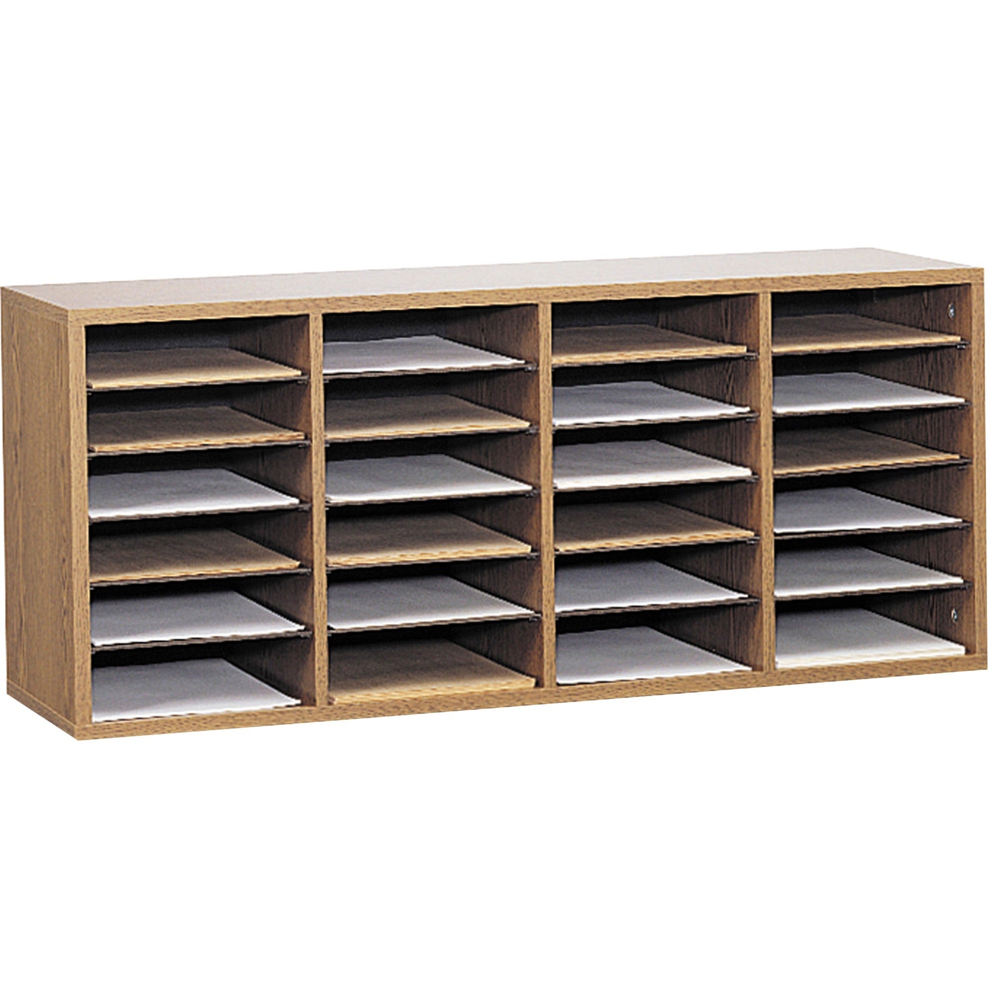 Safco Adjustable Shelves Literature Organizers - 24 Compartment(s) - Compartment Size : 2.50" x 9" x 11.50" - 16.37" Height x 39.38" Width x 11.75" Depth - Medium Oak - Wood - 1 Each