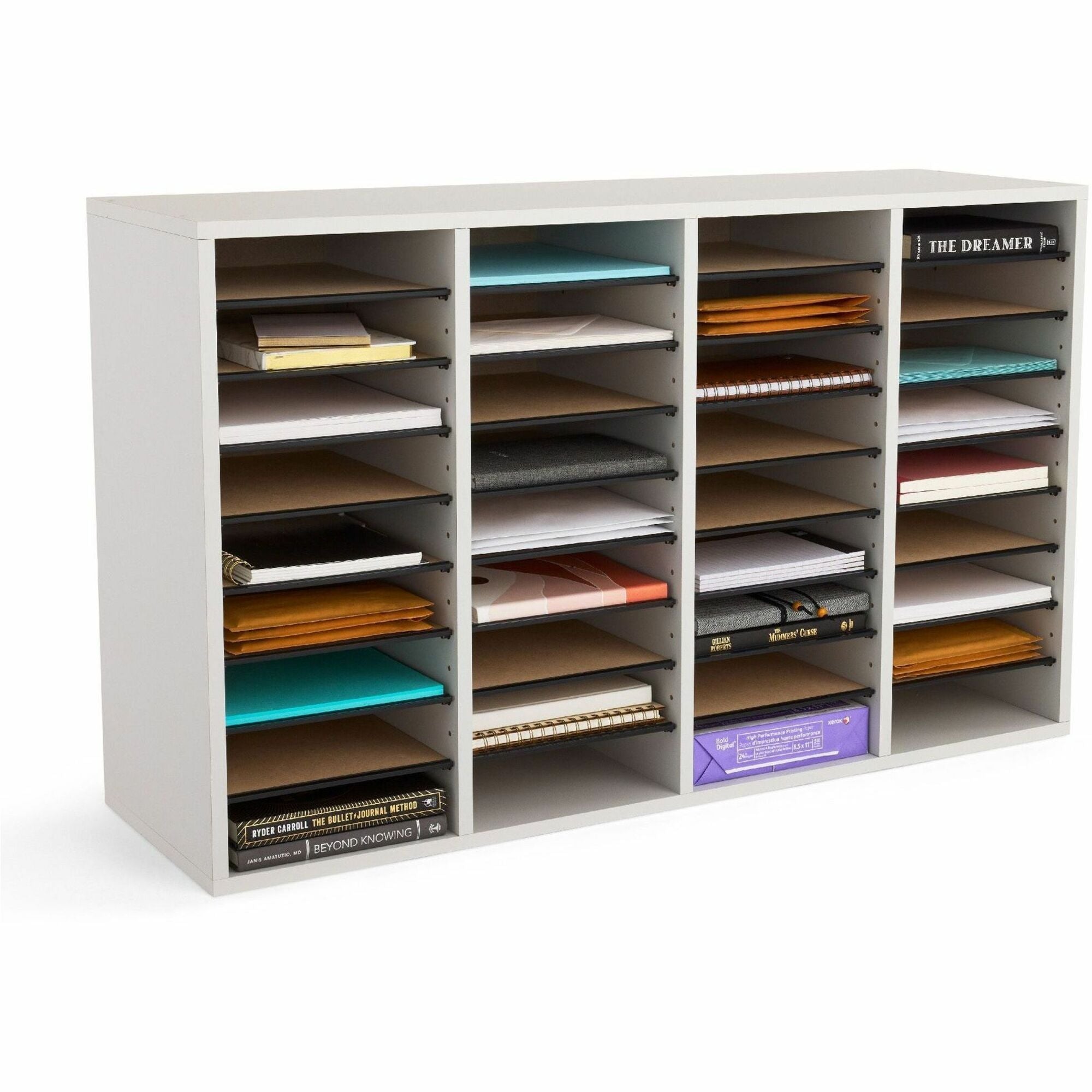Safco Adjustable Shelves Literature Organizers - 36 Compartment(s) - Compartment Size : 2.50" x 9" x 11.50" - 24" Height x 39.38" Width x 11.75" Depth - Gray - Wood - 1 Each