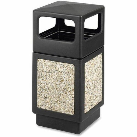 Safco Indoor/outdoor Square Receptacles - 38 gal Capacity - 39.3" Height x 18.3" Width x 18.3" Depth - Polyethylene - Black - 1 Each
