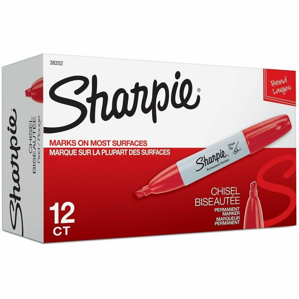 Sharpie Large Barrel Permanent Markers - Wide Chisel Marker Point - Red Ink - Alcohol Based - 1 Each