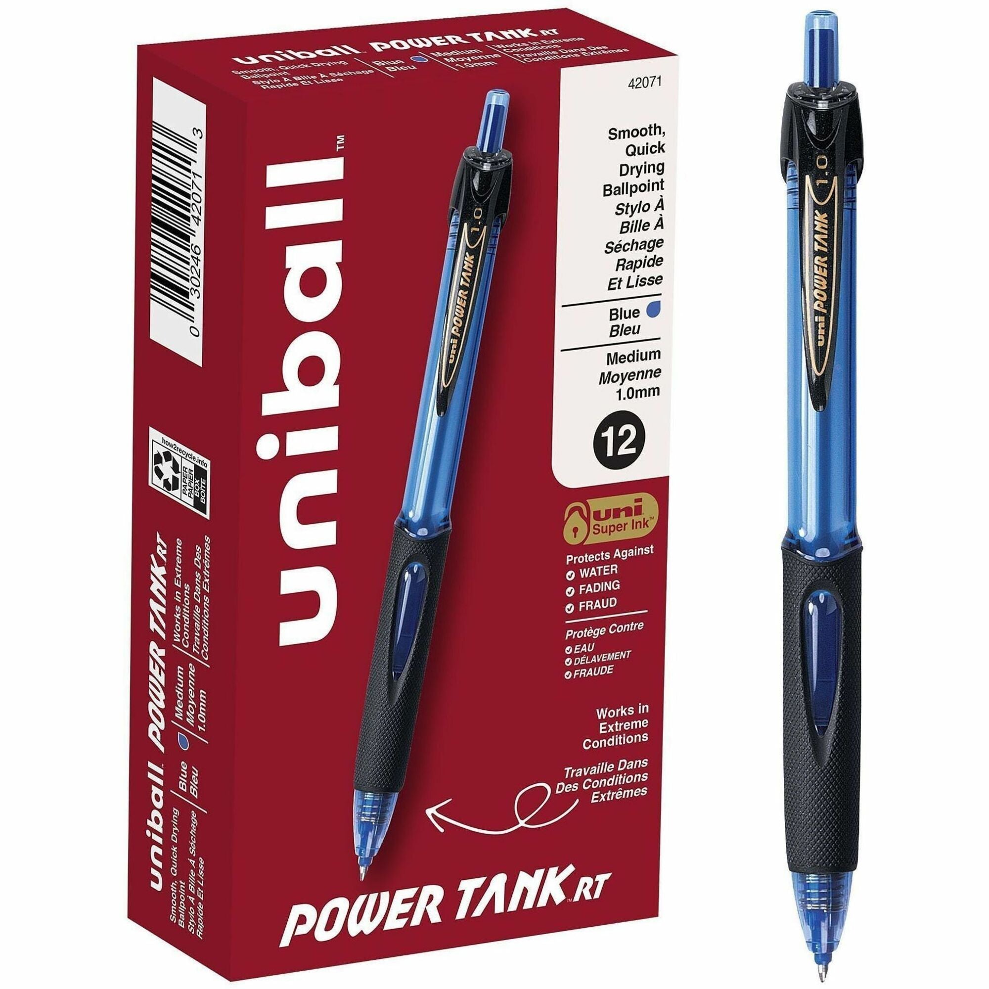 uniball&#8482; Power Tank Retractable Ballpoint Pens - 1 mm Pen Point - Medium Marker Point - Refillable - Retractable - Blue Ink - Blue Barrel - 1 Each