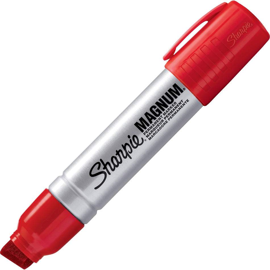 Sharpie Magnum Permanent Marker - 15.87 mm Jumbo Chisel Marker Point - Red Ink - Silver Plastic Barrel - Felt Tip - 1 Each