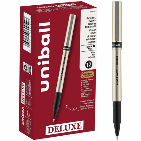 uniball&trade; Deluxe Rollerball Pens - 0.7 mm Fine Pen Point - Black Ink - Champagne Barrel - 1 Dozen
