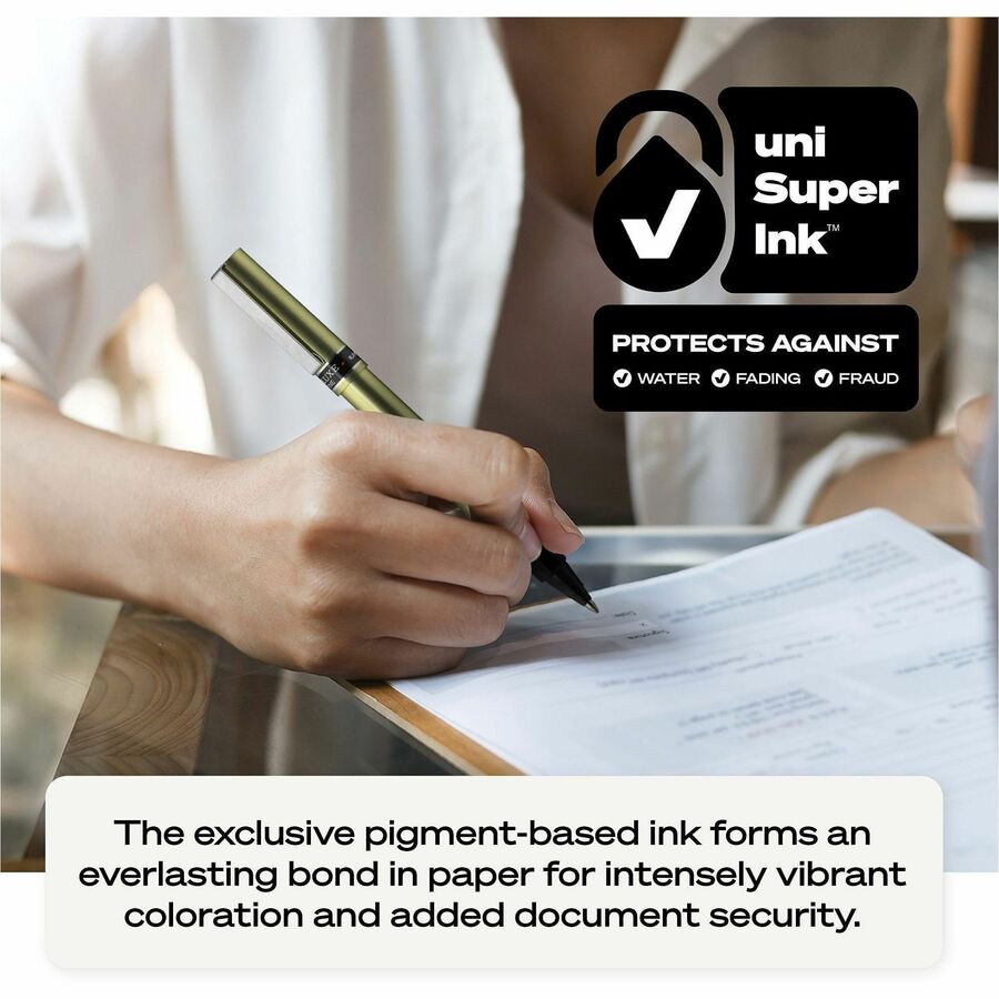 uniball™ Deluxe Rollerball Pens - 0.7 mm Fine Pen Point - Black Ink - Champagne Barrel - 1 Dozen