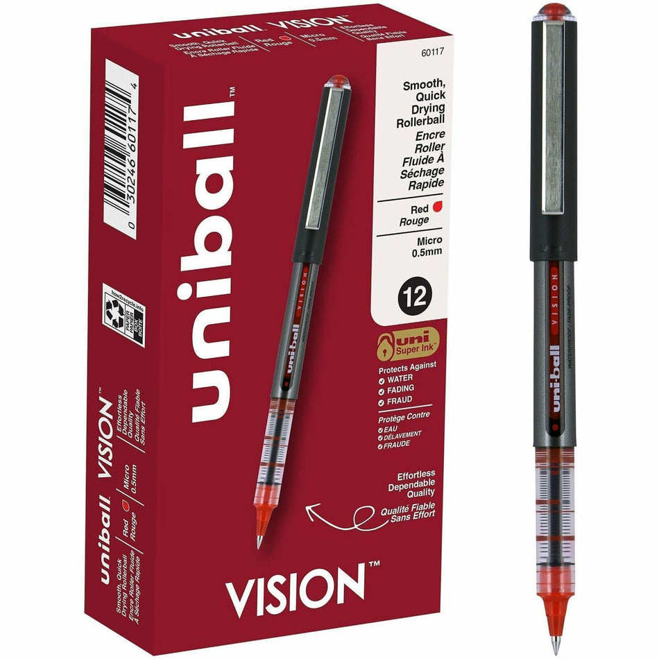 uniball&#8482; Vision Rollerball Pens - 0.5 mm Micro Pen Point - Red Ink - 1 Each
