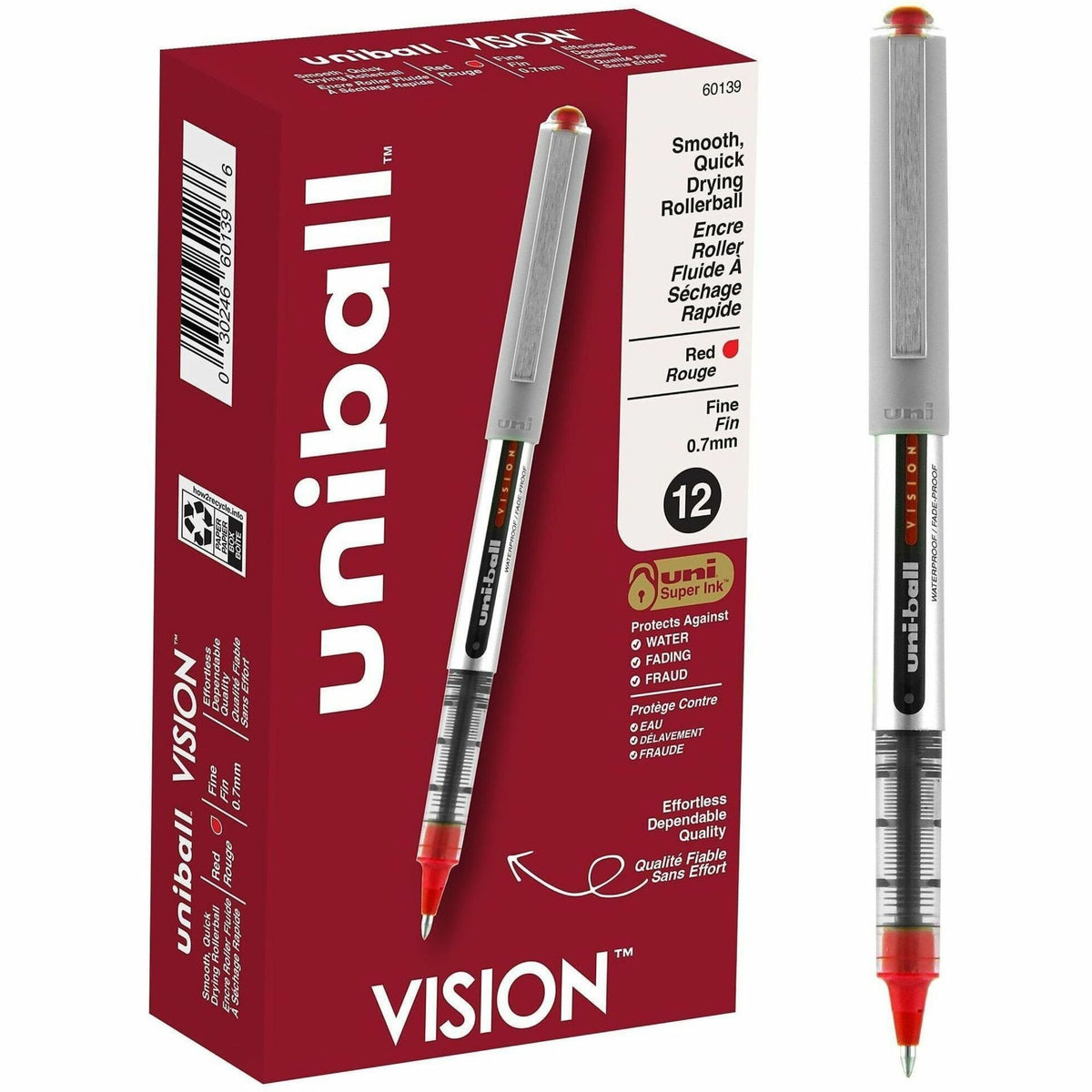 uniball&#8482; Vision Rollerball Pens - 0.7 mm Fine Pen Point - Red Ink - 1 Dozen