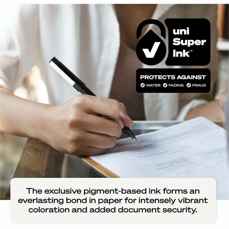 uniball&#8482; Roller Rollerball Pen - 0.5 mm Micro Pen Point - Black Ink - Water Based - Black Stainless Steel Barrel - 1 Each