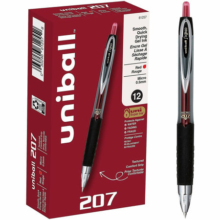 uniball&#8482; 207 Gel Pen - 0.5 mm Micro Pen Point - Refillable - Retractable - Red Ink - Gel-based - Translucent Barrel - 1 Dozen