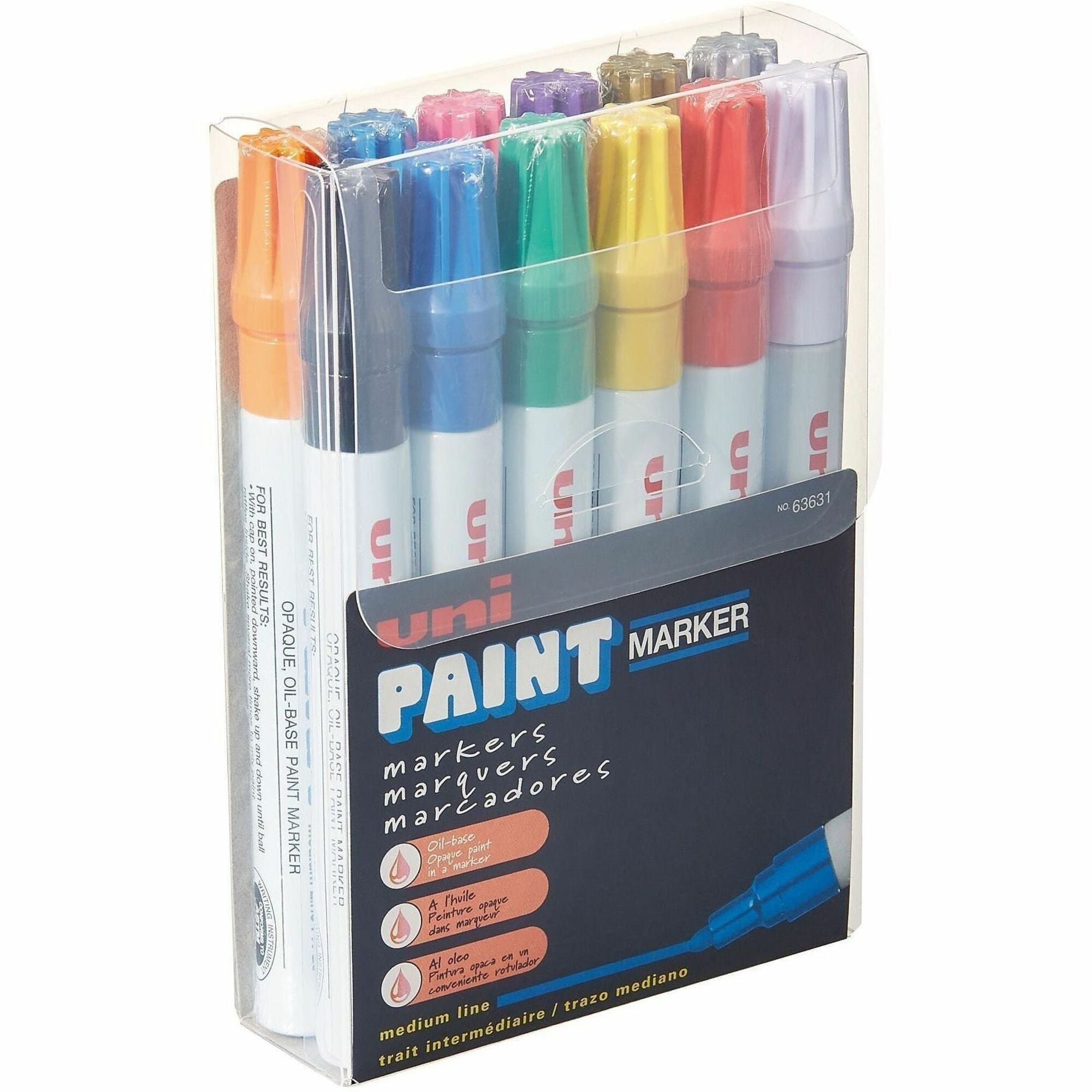 uniball&#8482; uni-Paint PX-20 Oil-Based Paint Marker - Medium Marker Point - Blue, Red, Green, Yellow, Black, White, Silver, Gold, Violet, Pink, Light Blue, ... Ink - Oil Based - White Barrel - 12 / Set