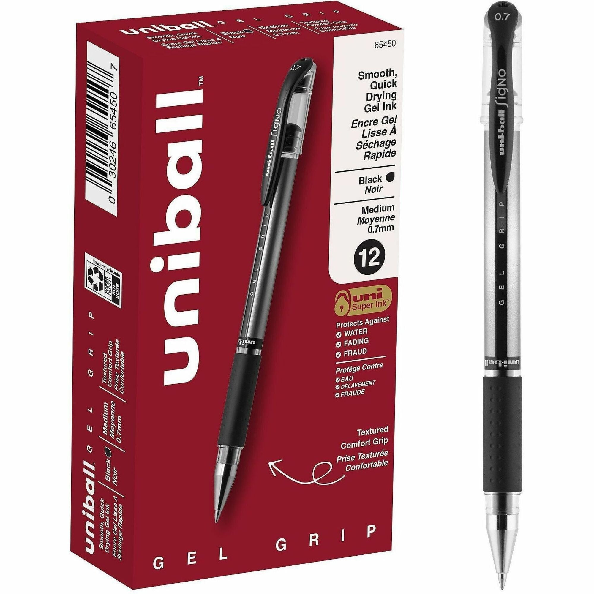 uniball&#8482; Signo Gel Pen - 0.7 mm Medium Pen Point - Black Ink - Gel-based, Pigment-based - Stainless Steel Tip - Office, Home, Classroom, Writing, Document - 1 Each