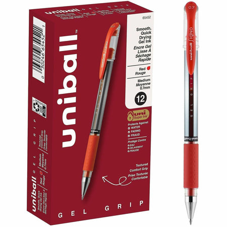 uniball&#8482; GEL GRIP Gel Pens - 0.7 mm Medium Pen Point - Red Ink - Gel-based, Pigment-based - Stainless Steel Tip - Office, Home, Classroom, Document - 1 Each