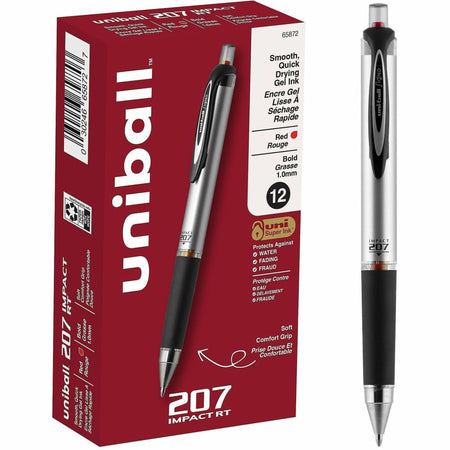 uniball&#8482; 207 Impact RT Gel Pen - 1 mm Bold Pen Point - Refillable - Retractable - Red Ink - Gel-based - Gray, Silver Barrel - 1 Each