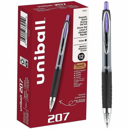 uniball&#8482; 207 Gel Pen - 0.7 mm Medium Pen Point - Refillable - Retractable - Violet Ink - Gel-based - Translucent Barrel - 1 Dozen