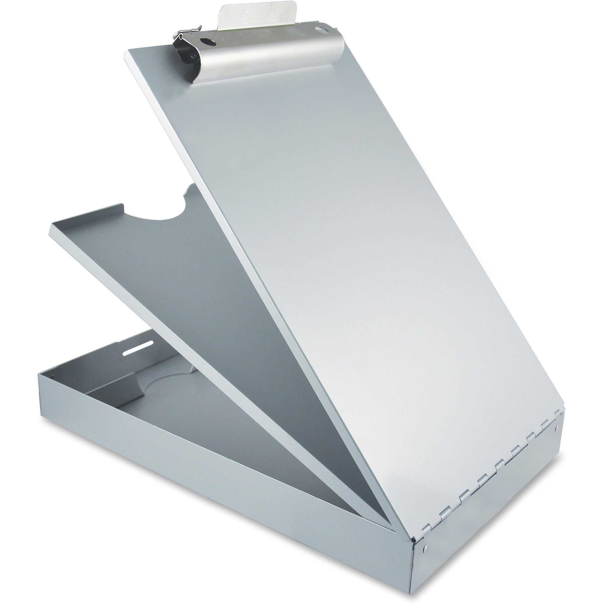 Saunders Cruiser Mate Form Holder with Storage - 1" Clip Capacity - Storage for Stationary - 8 1/2" x 12" Sheet Size - Aluminum - Silver - 1 Each