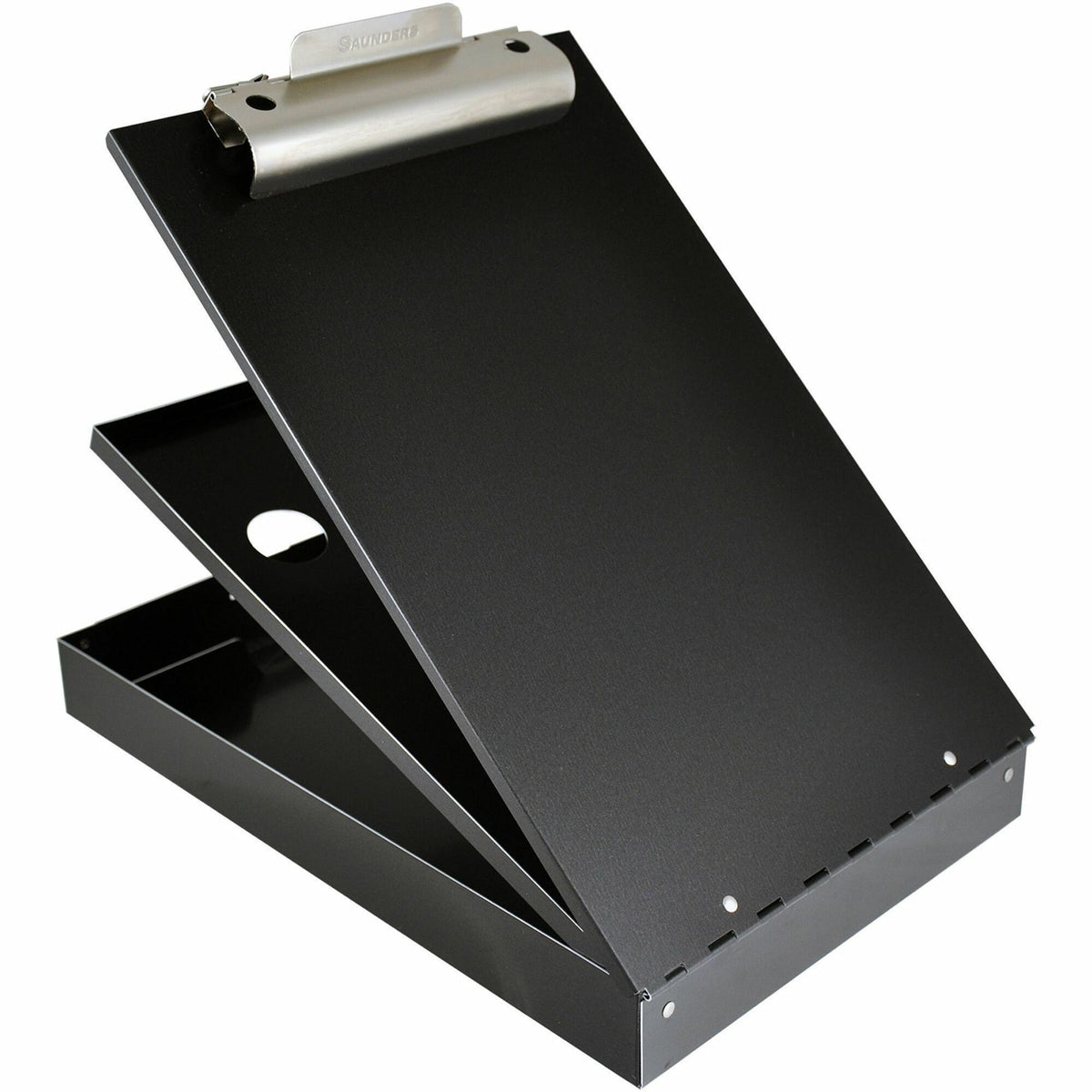 Saunders Aluminum Bottom Opening Form Holder - 1" Clip Capacity - Storage for Stationary - Bottom Opening - 8 1/2" x 12" Sheet Size - Aluminum - Black - 1 Each