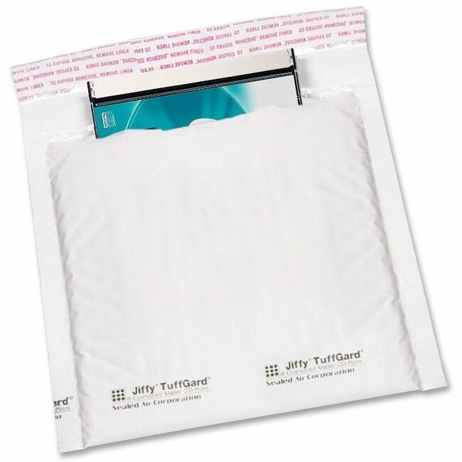 Sealed Air Jiffy Tuffgard CD/DVD Mailers - Bubble - 7 1/4" Width x 8" Length - Peel & Seal - White - Poly - 25 / Carton