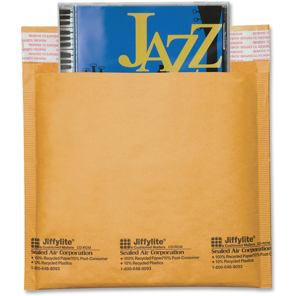 Sealed Air Jiffylite CD/DVD Mailers - CD/DVD - 7 1/4" Width x 8" Length - Peel & Seal - Satin Gold - Kraft - 25 / Carton