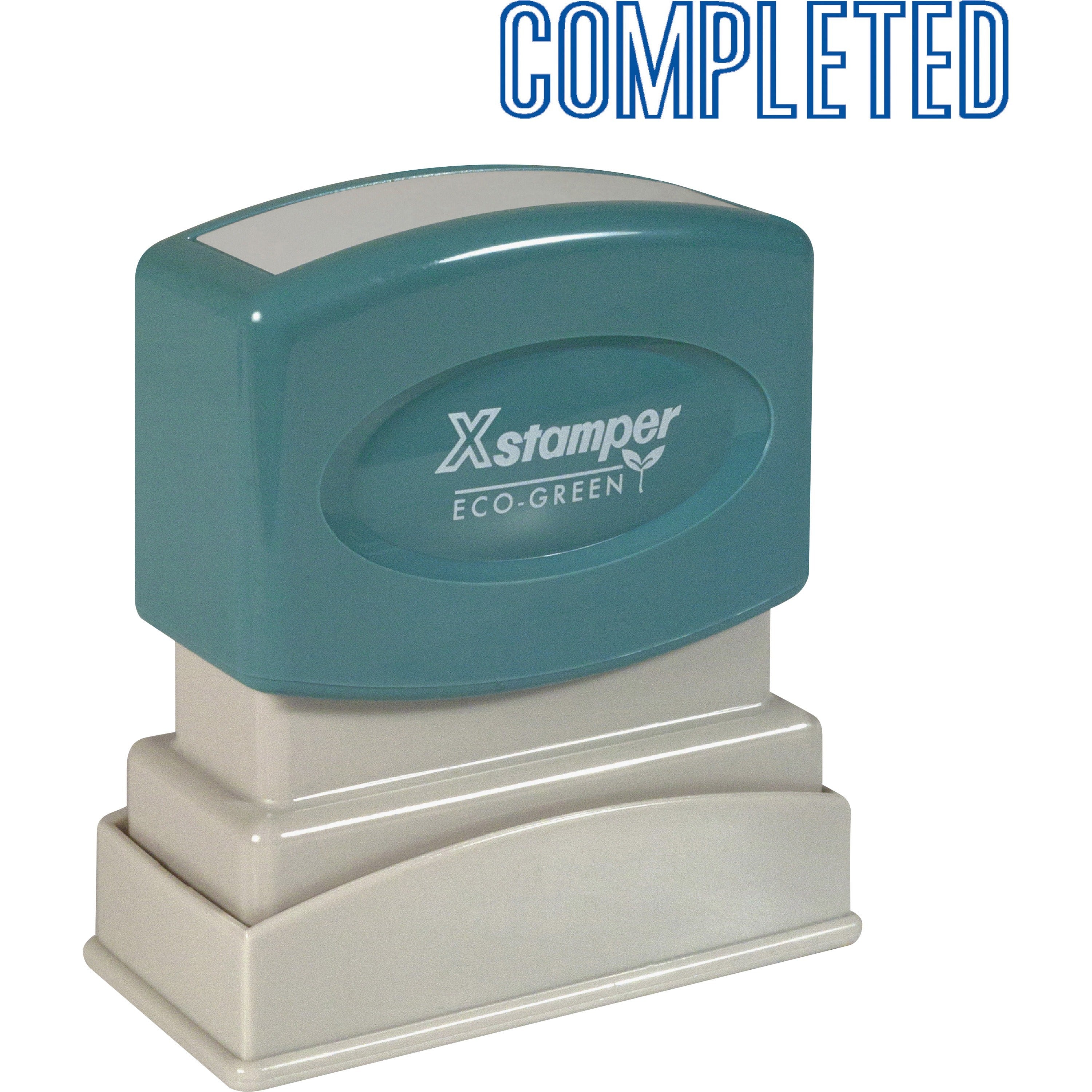 Xstamper COMPLETED Title Stamp - Message Stamp - COMPLETED - 0.50" Impression Width x 1.63" Impression Length - 100000 Impression(s) - Blue - Recycled - 1 Each