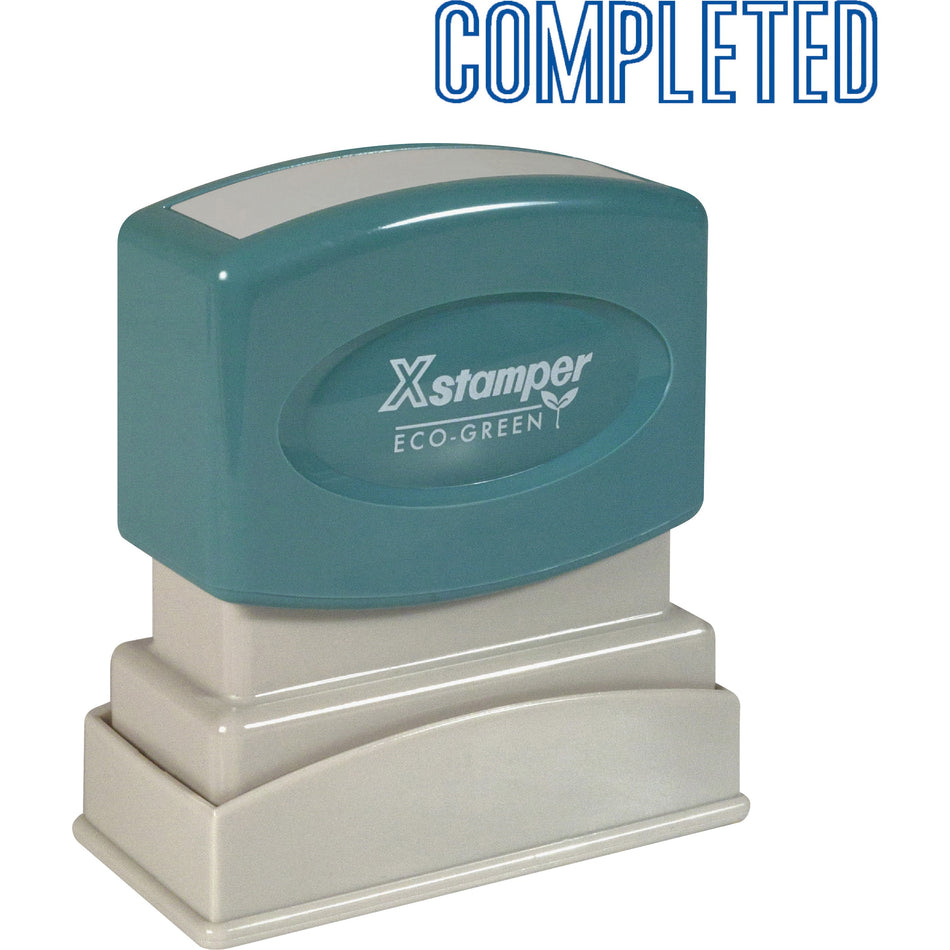 Xstamper COMPLETED Title Stamp - Message Stamp - COMPLETED - 0.50" Impression Width x 1.63" Impression Length - 100000 Impression(s) - Blue - Recycled - 1 Each
