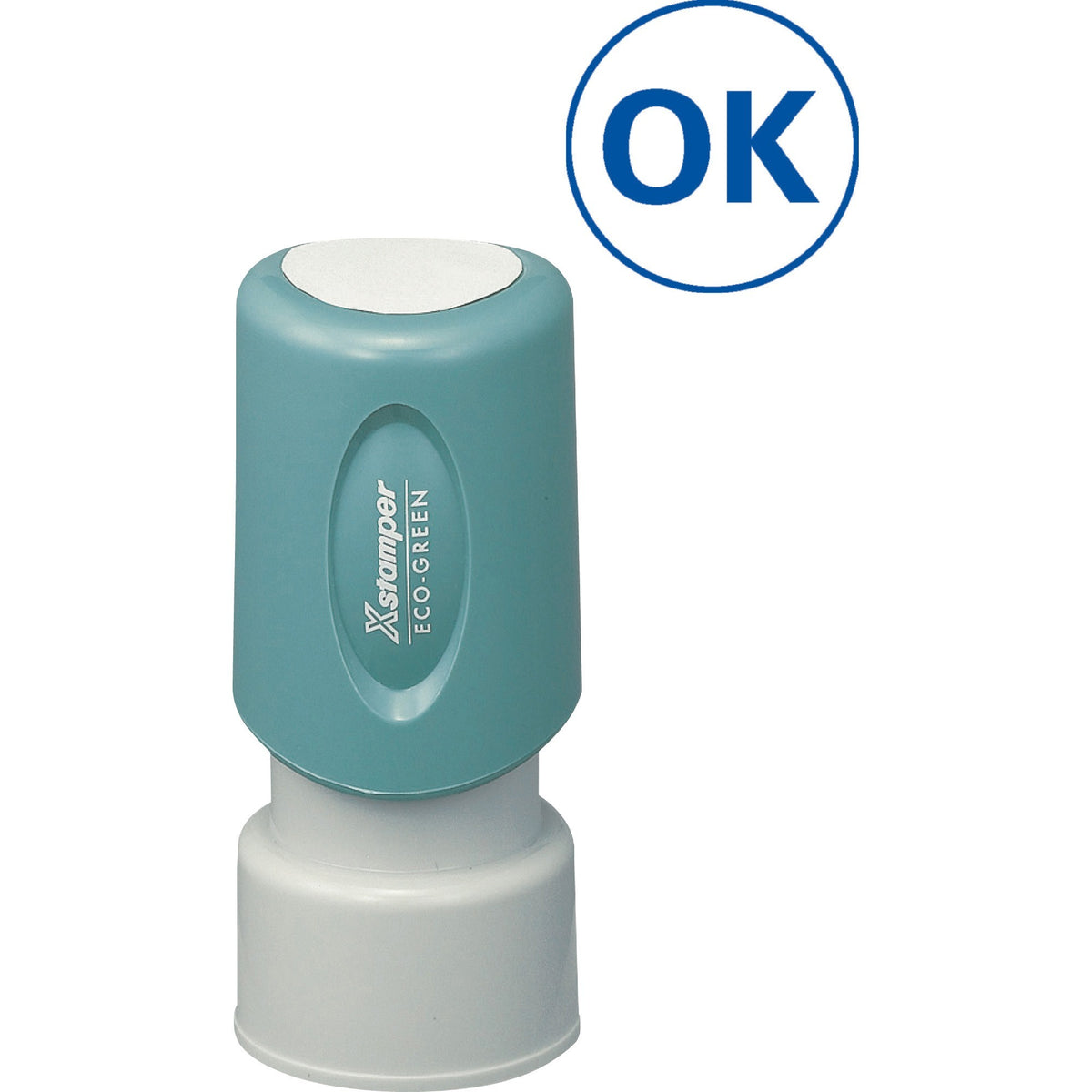 Xstamper Pre-Inked OK Stamp - Message Stamp - OK - 0.63" Impression Diameter - Blue - Recycled - 1 Each