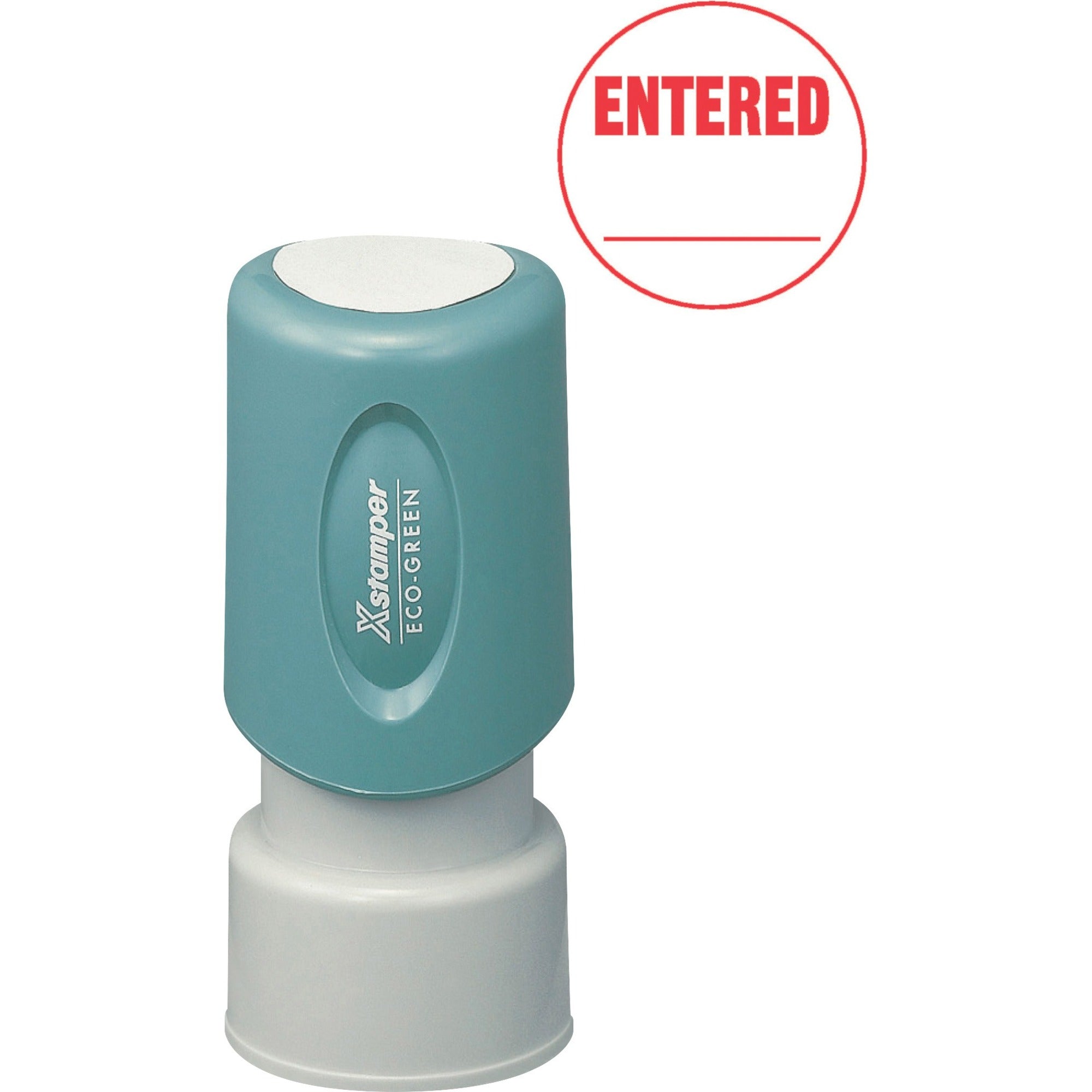 Xstamper Pre-Inked ENTERED Stamp - Message Stamp - ENTERED - 0.63" Impression Diameter - Red - Recycled - 1 Each