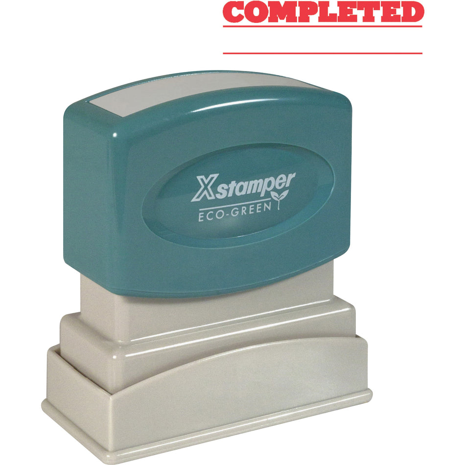 Xstamper COMPLETED Stamp - Message Stamp - COMPLETED - 0.50" Impression Width x 1.63" Impression Length - 100000 Impression(s) - Red - Recycled - 1 Each