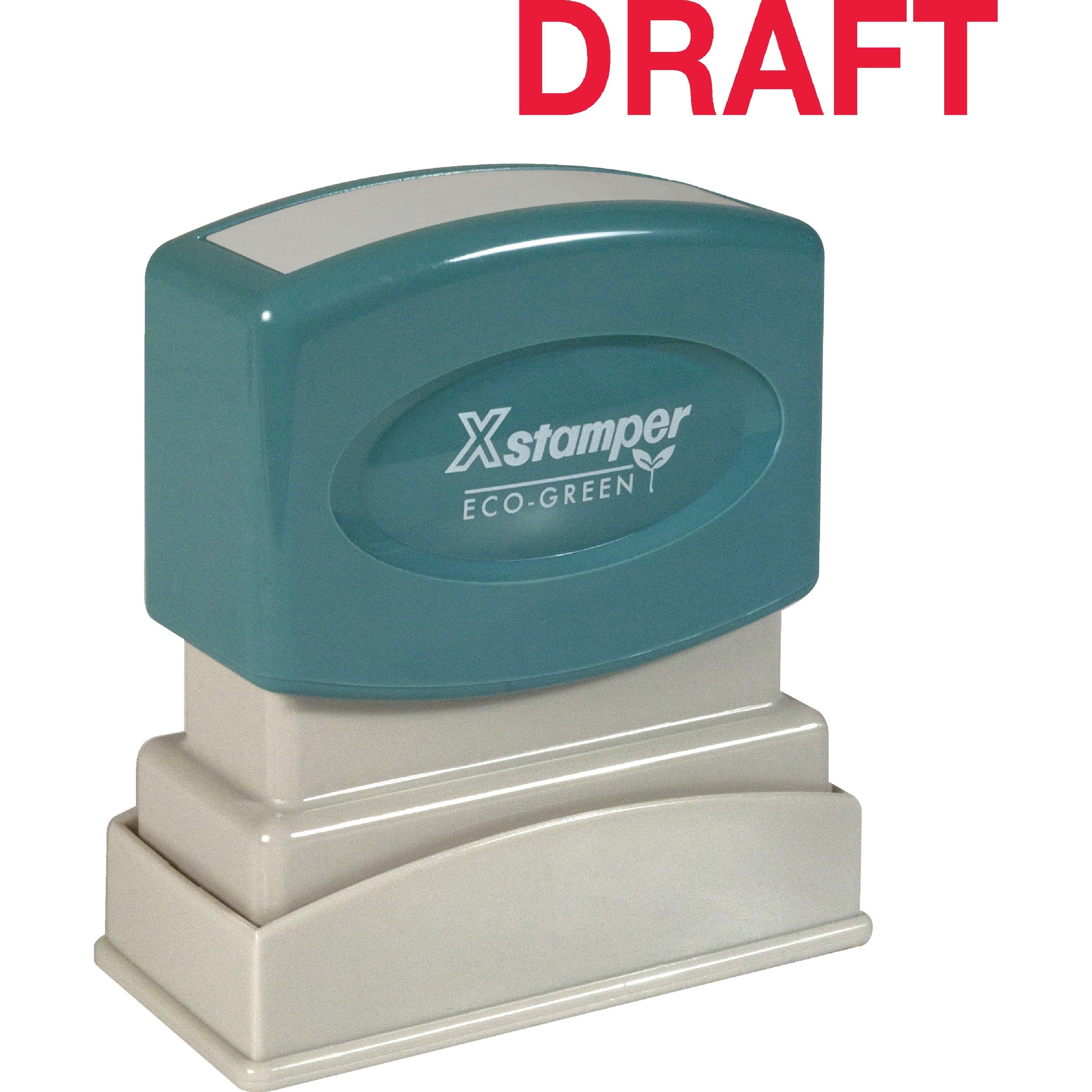 Xstamper DRAFT Stamp - Message Stamp - DRAFT - 0.50" Impression Width x 1.63" Impression Length - 100000 Impression(s) - Red - Recycled - 1 Each