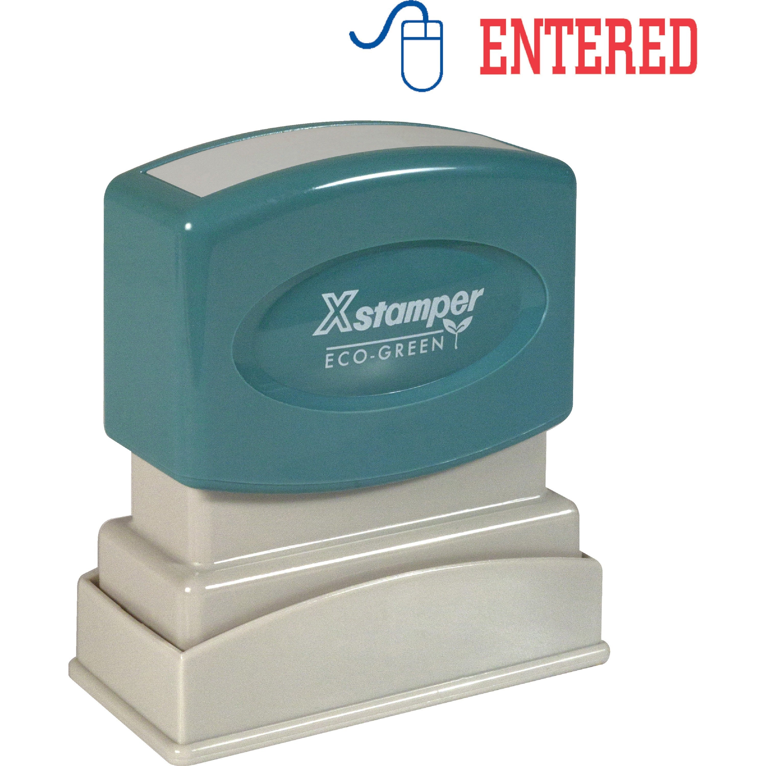 Xstamper Red/Blue ENTERED Title Stamp - Message Stamp - ENTERED - 0.50" Impression Width - 100000 Impression(s) - Red, Blue - Polymer Polymer - Recycled - 1 Each