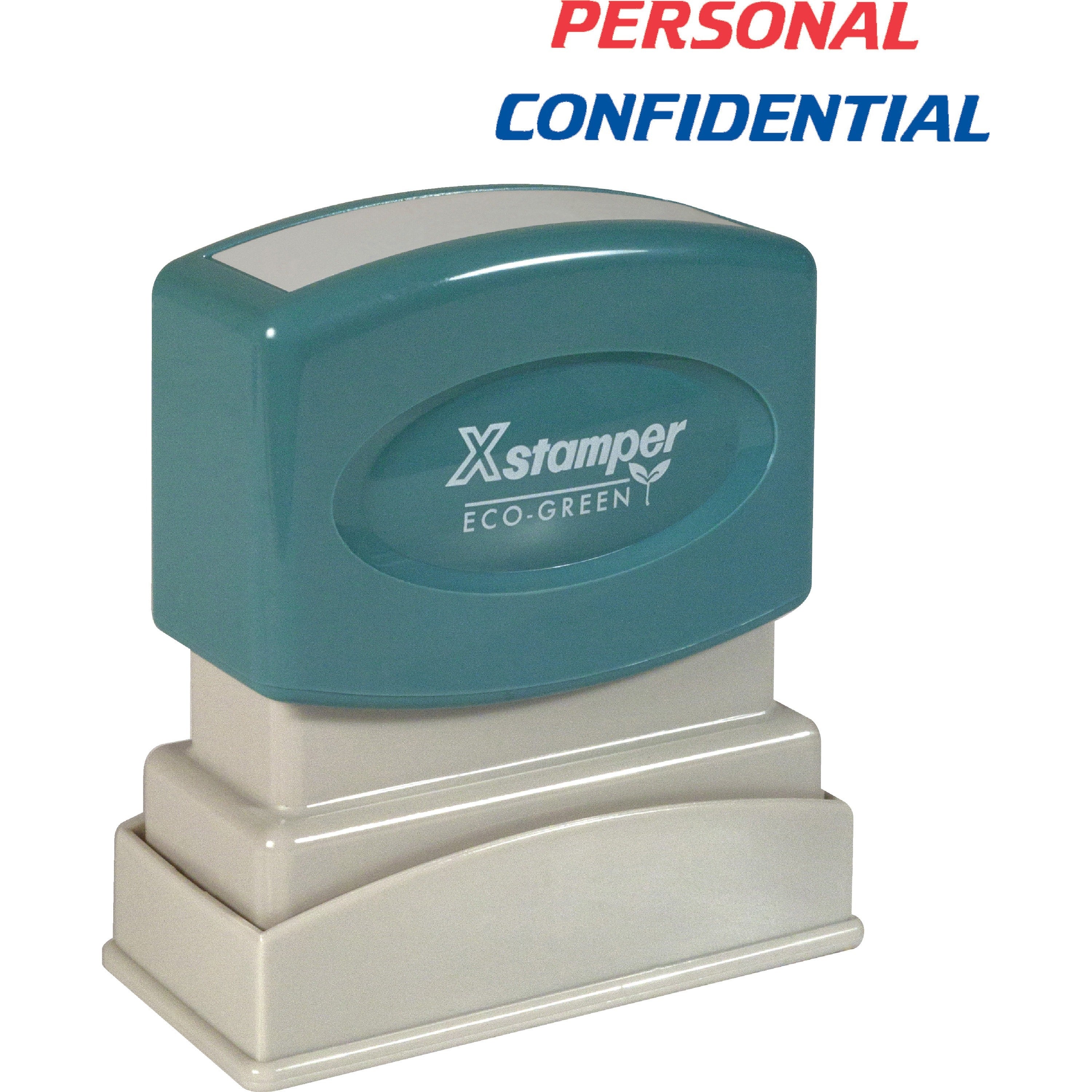 Xstamper PERSONAL CONFIDENTIAL Stamp - Message Stamp - PERSONAL/CONFIDENTIAL - 0.50" Impression Width - 100000 Impression(s) - Red, Blue - Polymer Polymer - Recycled - 1 Each