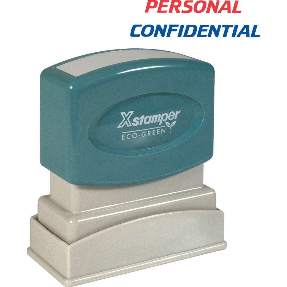 Xstamper PERSONAL CONFIDENTIAL Stamp - Message Stamp - PERSONAL/CONFIDENTIAL - 0.50" Impression Width - 100000 Impression(s) - Red, Blue - Polymer Polymer - Recycled - 1 Each