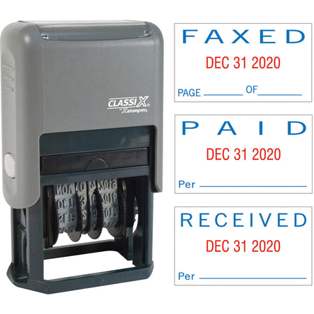 Xstamper Self-Inking Paid/Faxed/Received Dater - Message/Date Stamp - PAID, FAXED, RECEIVED - 0.93" Impression Width - Blue, Red - Plastic Plastic - 1 Each