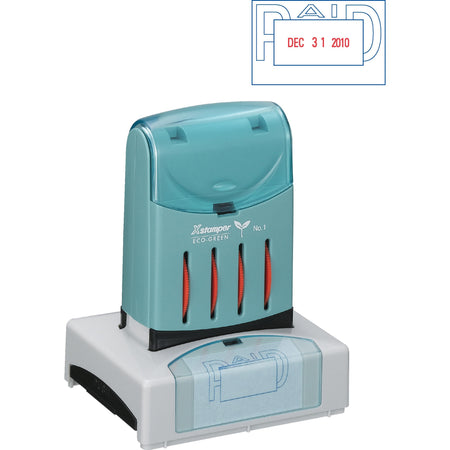 Xstamper VersaDater Pre-inked PAID Date Stamp - Message/Date Stamp - PAID - 1.31" Impression Width x 2.12" Impression Length - Red, Blue - Recycled - 1 Each