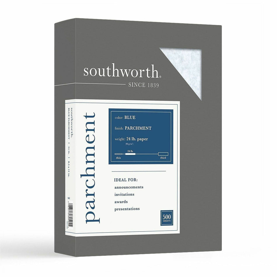 Southworth Parchment Specialty Paper - Blue - Letter - 8 1/2" x 11" - 24 lb Basis Weight - Parchment - Acid-free, Lignin-free - Blue - 500 / Box