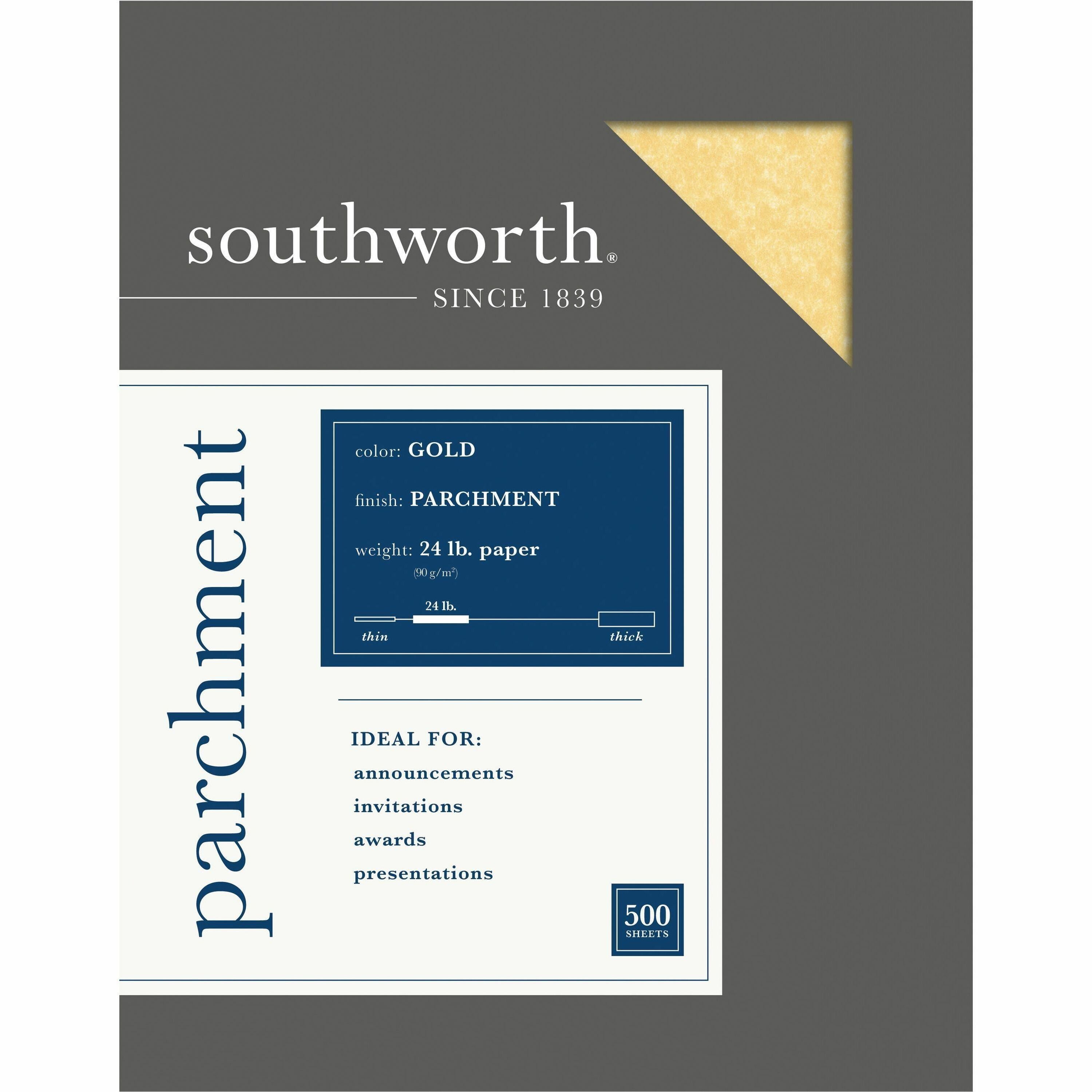 Southworth Parchment Specialty Paper - Gold - Letter - 8 1/2" x 11" - 24 lb Basis Weight - Parchment - Acid-free, Lignin-free - Gold - 500 / Box
