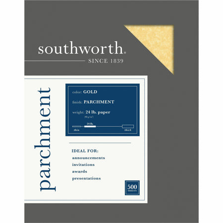 Southworth Parchment Specialty Paper - Gold - Letter - 8 1/2" x 11" - 24 lb Basis Weight - Parchment - Acid-free, Lignin-free - Gold - 500 / Box