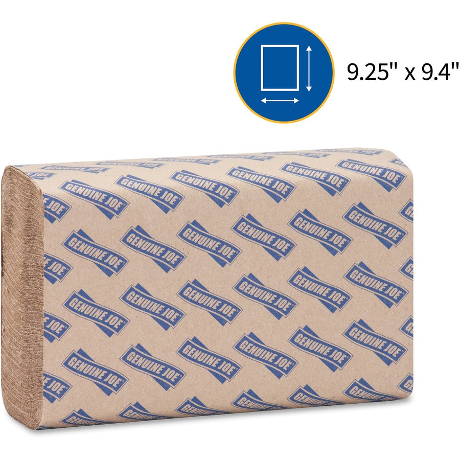 Genuine Joe Multifold Natural Towels - 1 Ply - Multifold - 9.25" Width x 9.40" Length - Natural - Paper - 250 / Pack - 16 / Carton