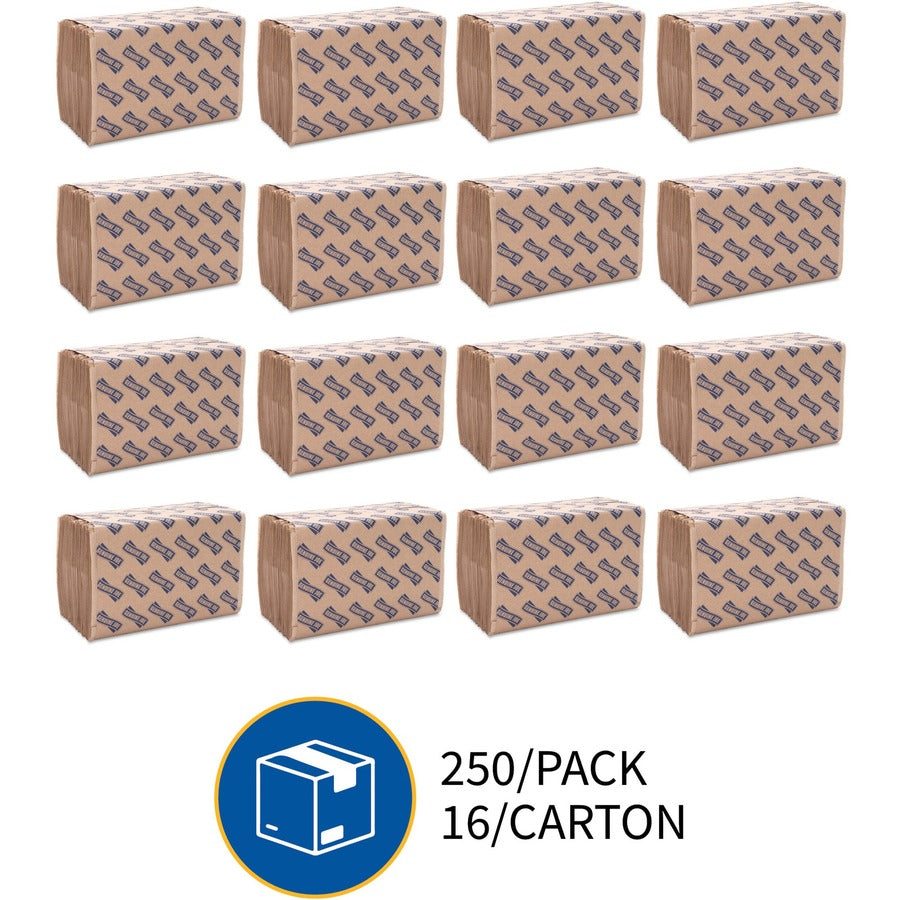 Genuine Joe Multifold Natural Towels - 1 Ply - Multifold - 9.25" Width x 9.40" Length - Natural - Paper - 250 / Pack - 16 / Carton
