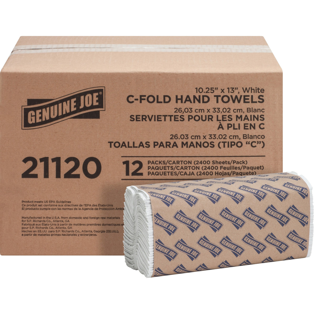 Genuine Joe Paper Towel C-fold 200 sheets White - 1 Ply - C-fold - 13" Width x 10" Length - embossed design - White - Fiber, Paper - 200 Sheets/Pack - 12 / Carton